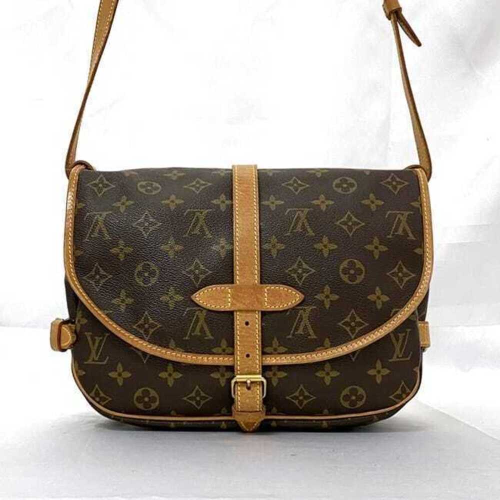 Louis Vuitton Crossbody Shoulder Leather Flap Canvas Brown Bag Monogram Saumur
